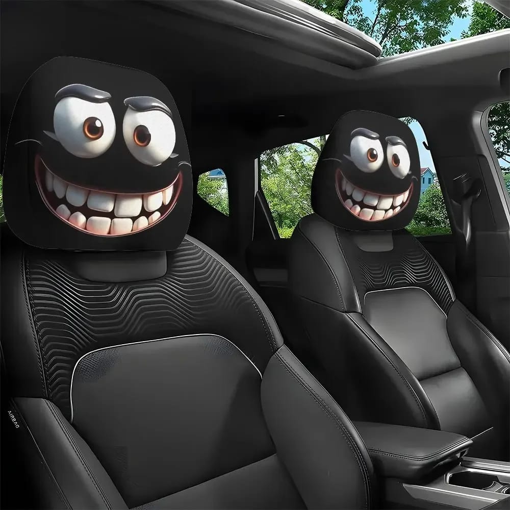 2 fundas de almohada para coche con estampado de cara sonriente lavable.